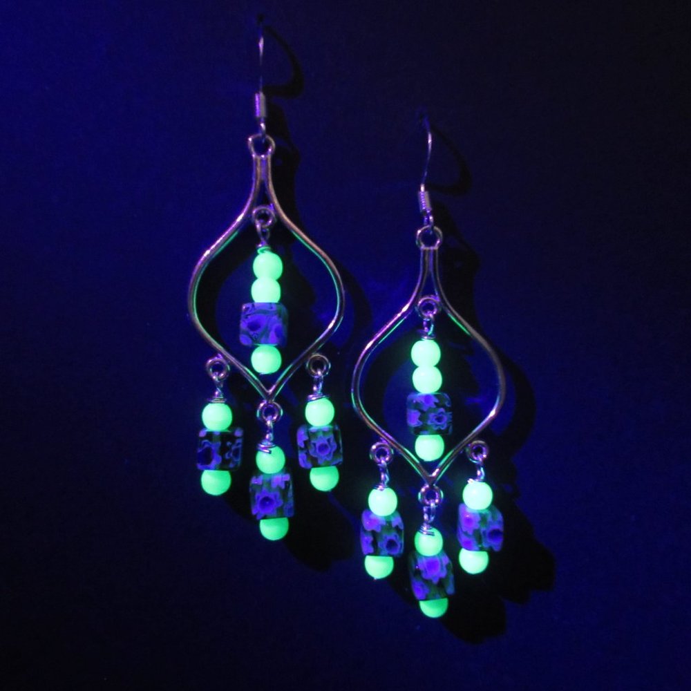Millefiori bead and UG bead chandelier earrings